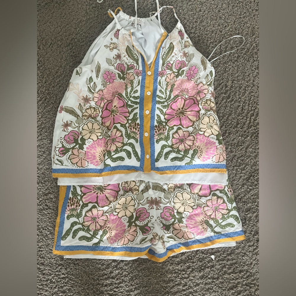 Floral Button-Up Shirt and Shorts Set